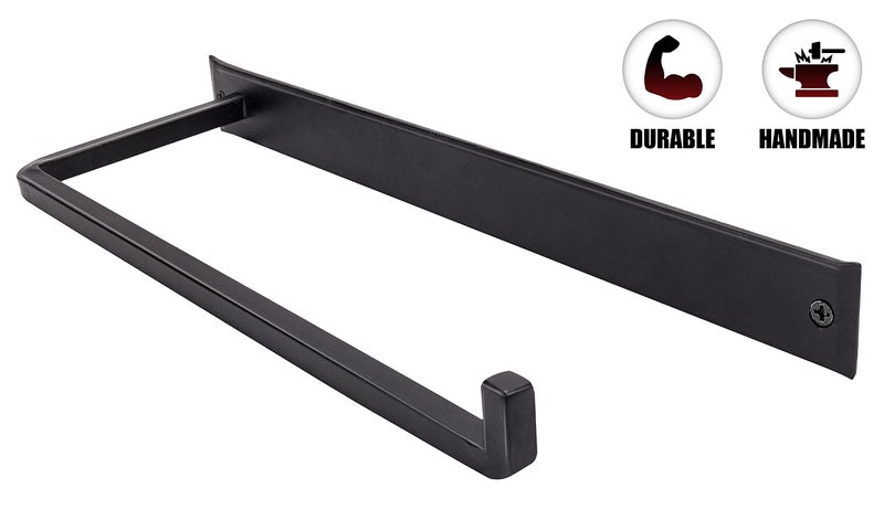 Stur-De Wrought Iron Paper Towel Holder - Wall Mount Paper Towel Rack for Kitchen, Rustic Wall Mount Holder for Farmhouse Style Homes & Vintage Houses, Black, 13.7 x 4.5 x 1.5 Inches - Image 2